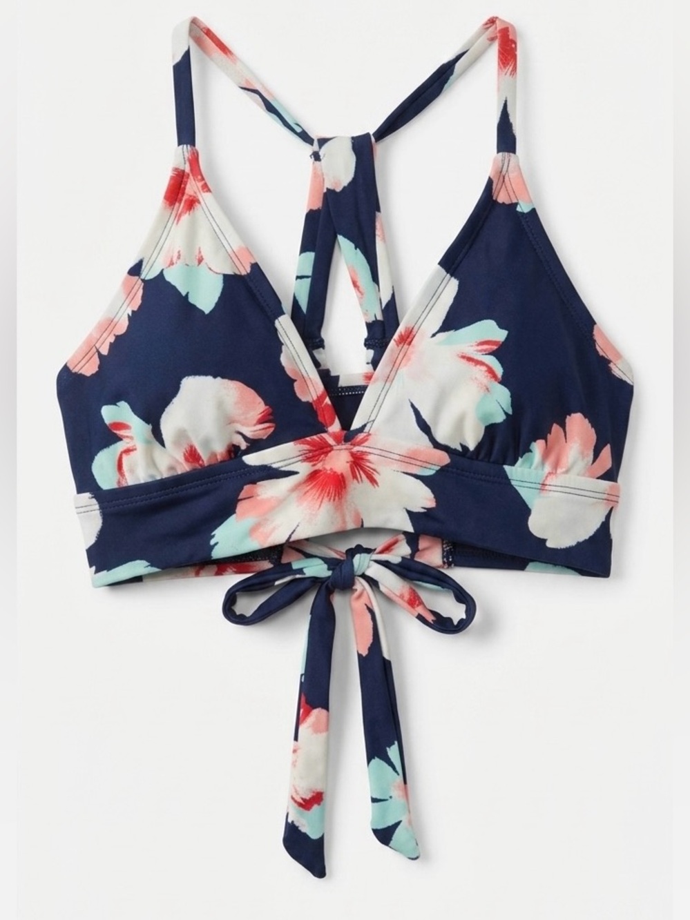 Carve Designs Floral Bikini Top Medium Navy Pink Racerback Sporty Surf Swimwear